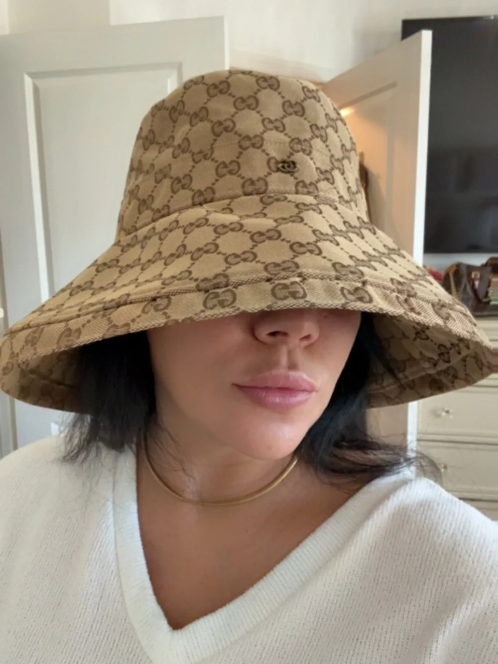 Gucci Brown GG Monogram Wide-Brim Bucket Hat - Picture 7 of 17